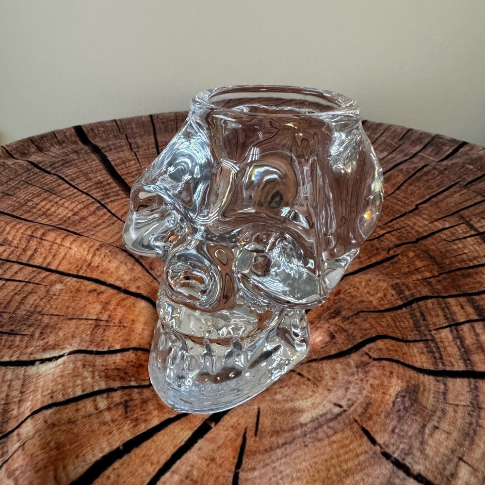 Clear Glass Crystal Skull Tealight Holder